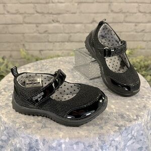 OshKosh B’gosh “Odette” Black Chunky Fabric & Patent Mary Jane’s Girls 5M🖤EUC